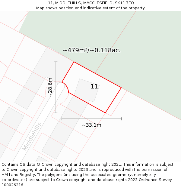 11, MIDDLEHILLS, MACCLESFIELD, SK11 7EQ: Plot and title map