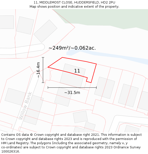 11, MIDDLEMOST CLOSE, HUDDERSFIELD, HD2 2PU: Plot and title map