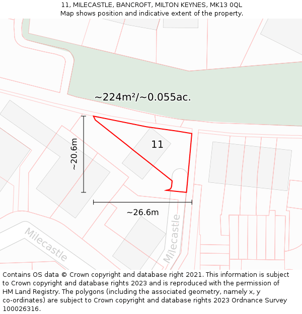 11, MILECASTLE, BANCROFT, MILTON KEYNES, MK13 0QL: Plot and title map