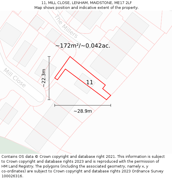11, MILL CLOSE, LENHAM, MAIDSTONE, ME17 2LF: Plot and title map