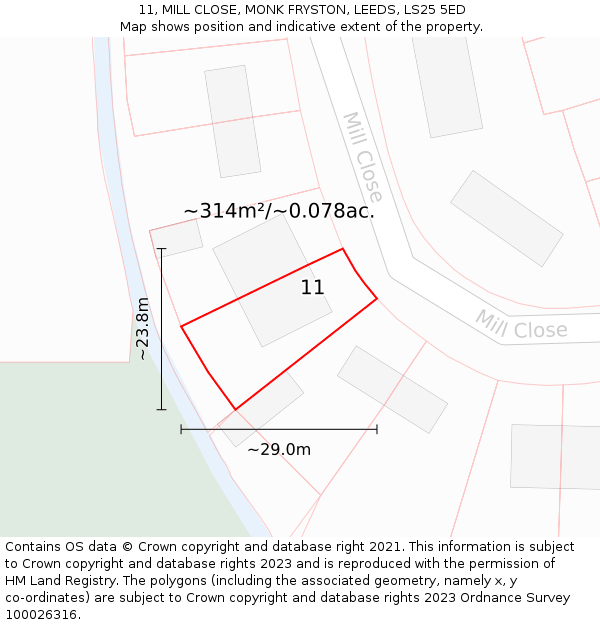 11, MILL CLOSE, MONK FRYSTON, LEEDS, LS25 5ED: Plot and title map