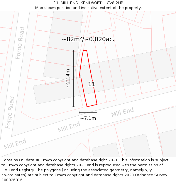 11, MILL END, KENILWORTH, CV8 2HP: Plot and title map