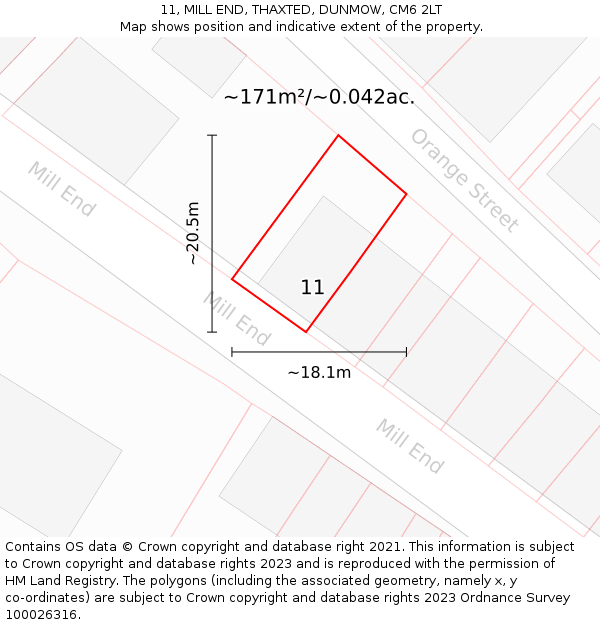 11, MILL END, THAXTED, DUNMOW, CM6 2LT: Plot and title map