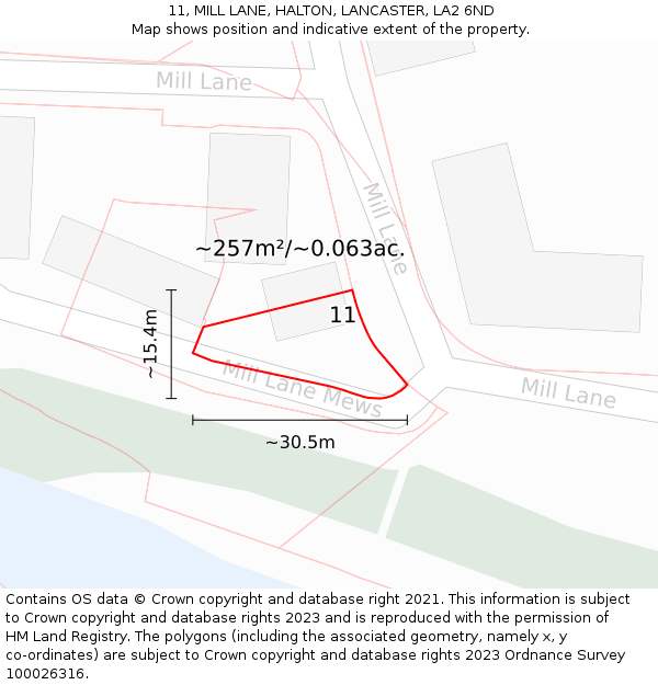 11, MILL LANE, HALTON, LANCASTER, LA2 6ND: Plot and title map
