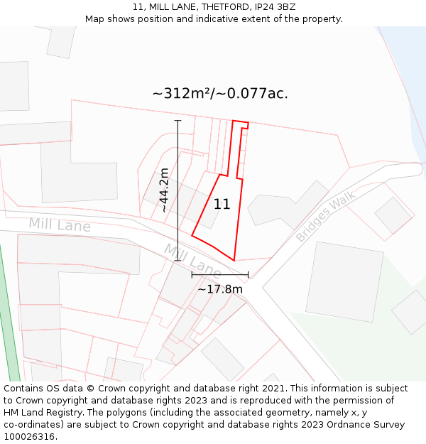 11, MILL LANE, THETFORD, IP24 3BZ: Plot and title map