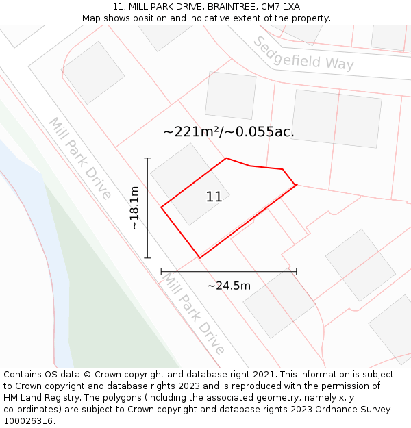 11, MILL PARK DRIVE, BRAINTREE, CM7 1XA: Plot and title map