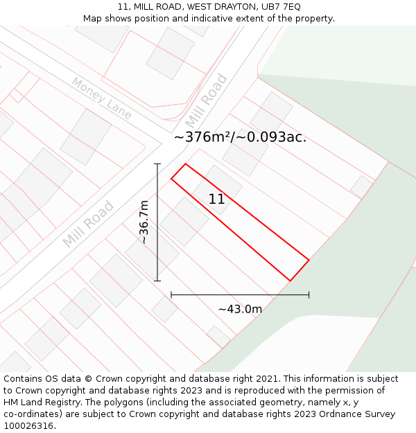 11, MILL ROAD, WEST DRAYTON, UB7 7EQ: Plot and title map