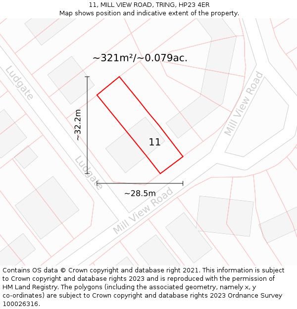 11, MILL VIEW ROAD, TRING, HP23 4ER: Plot and title map