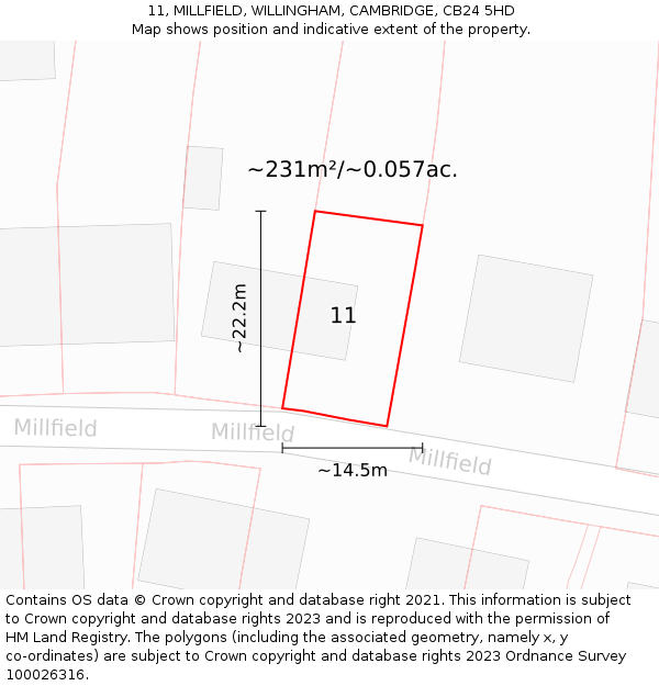 11, MILLFIELD, WILLINGHAM, CAMBRIDGE, CB24 5HD: Plot and title map