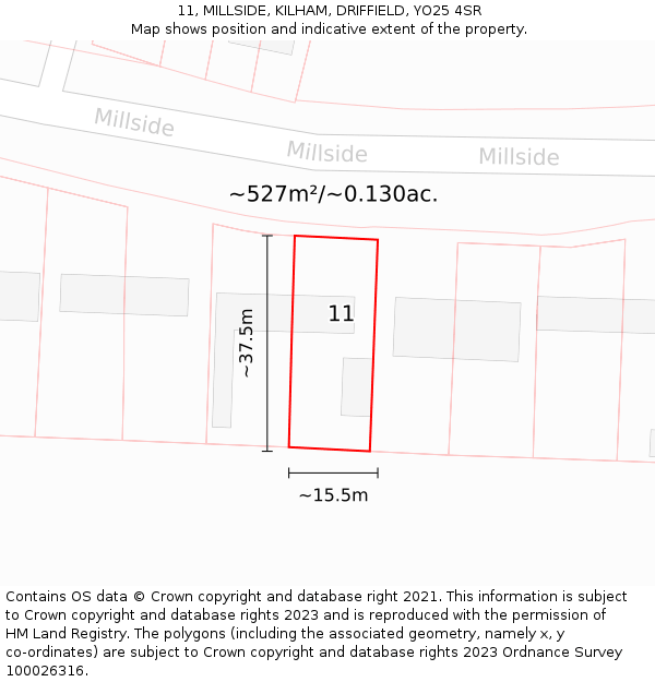 11, MILLSIDE, KILHAM, DRIFFIELD, YO25 4SR: Plot and title map