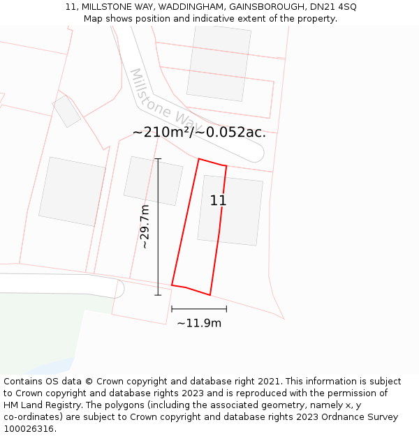 11, MILLSTONE WAY, WADDINGHAM, GAINSBOROUGH, DN21 4SQ: Plot and title map
