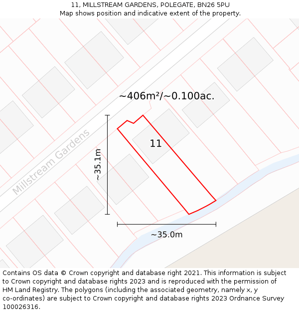 11, MILLSTREAM GARDENS, POLEGATE, BN26 5PU: Plot and title map