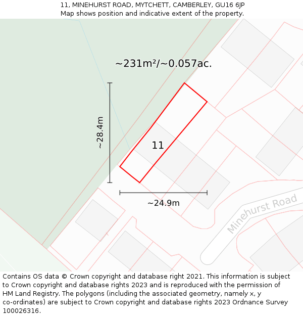11, MINEHURST ROAD, MYTCHETT, CAMBERLEY, GU16 6JP: Plot and title map