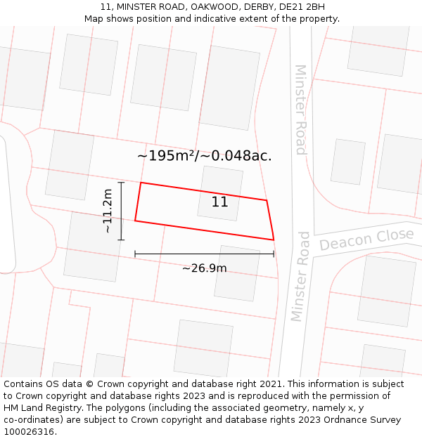 11, MINSTER ROAD, OAKWOOD, DERBY, DE21 2BH: Plot and title map