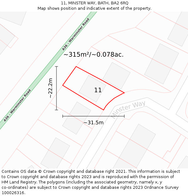 11, MINSTER WAY, BATH, BA2 6RQ: Plot and title map