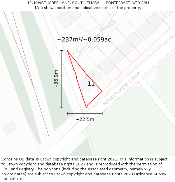 11, MINSTHORPE LANE, SOUTH ELMSALL, PONTEFRACT, WF9 2AU: Plot and title map