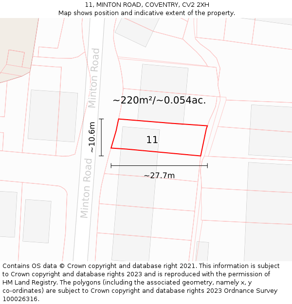 11, MINTON ROAD, COVENTRY, CV2 2XH: Plot and title map