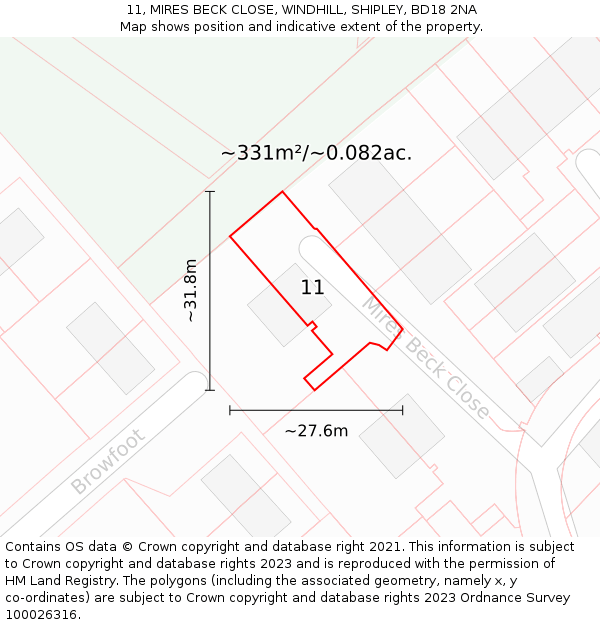 11, MIRES BECK CLOSE, WINDHILL, SHIPLEY, BD18 2NA: Plot and title map
