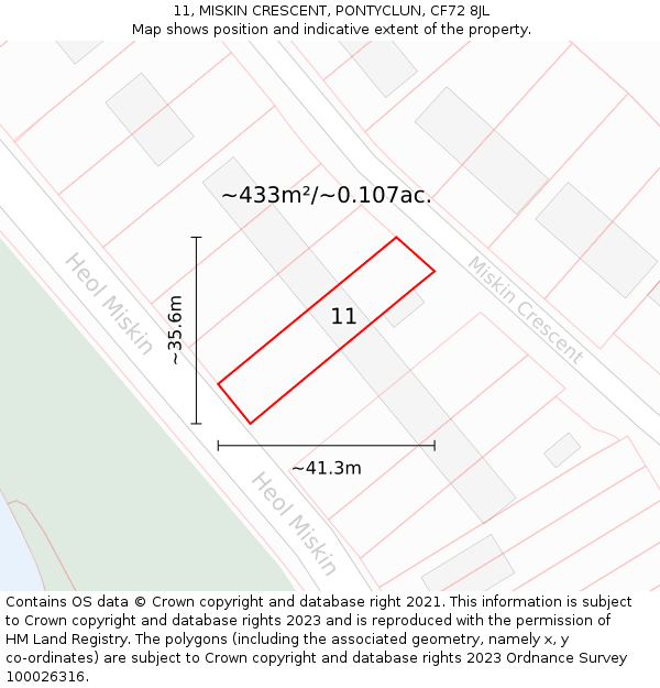 11, MISKIN CRESCENT, PONTYCLUN, CF72 8JL: Plot and title map