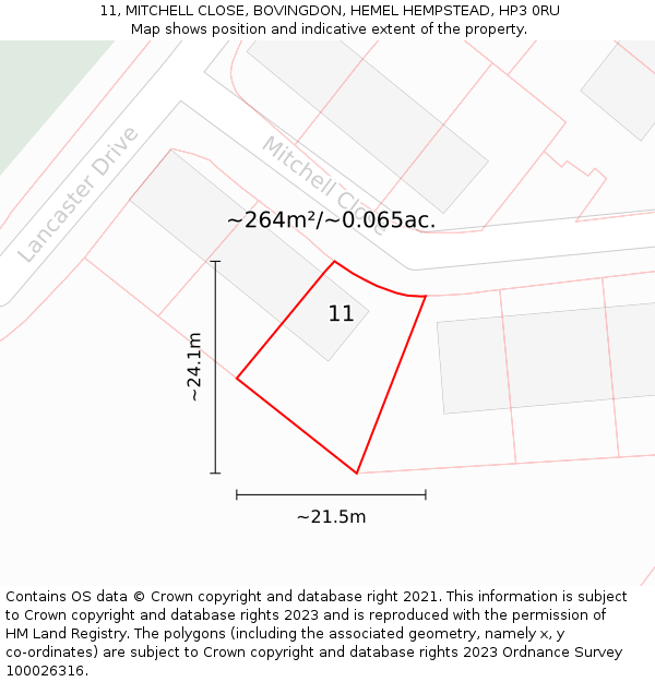 11, MITCHELL CLOSE, BOVINGDON, HEMEL HEMPSTEAD, HP3 0RU: Plot and title map