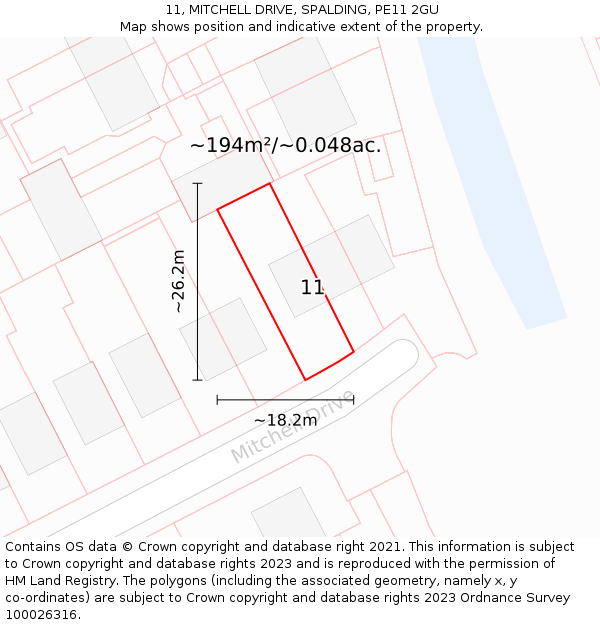 11, MITCHELL DRIVE, SPALDING, PE11 2GU: Plot and title map