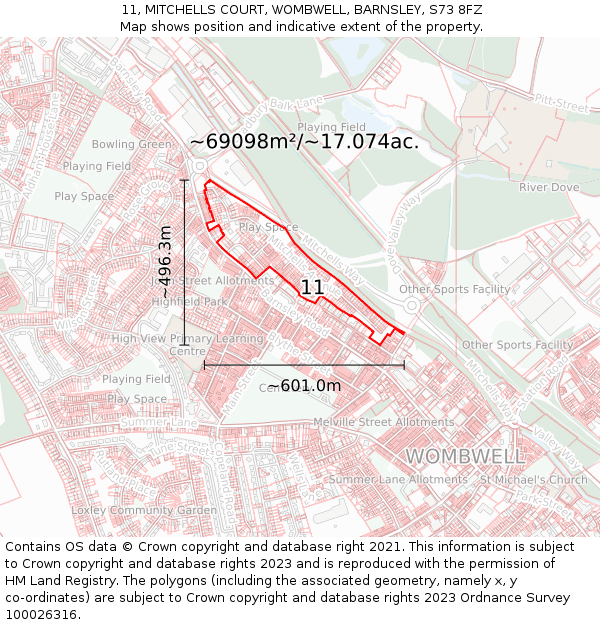 11, MITCHELLS COURT, WOMBWELL, BARNSLEY, S73 8FZ: Plot and title map