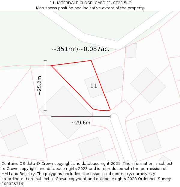 11, MITERDALE CLOSE, CARDIFF, CF23 5LG: Plot and title map