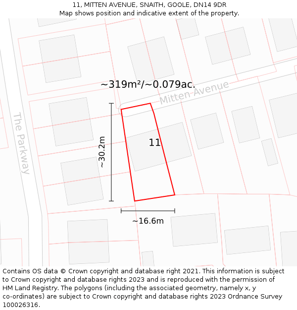11, MITTEN AVENUE, SNAITH, GOOLE, DN14 9DR: Plot and title map