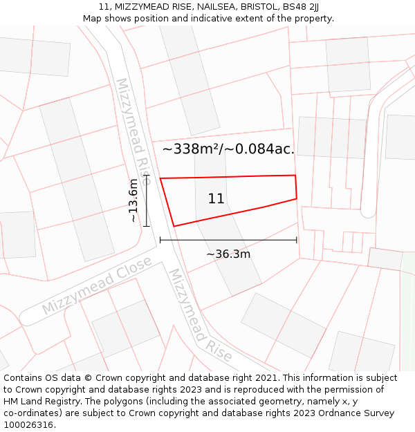 11, MIZZYMEAD RISE, NAILSEA, BRISTOL, BS48 2JJ: Plot and title map