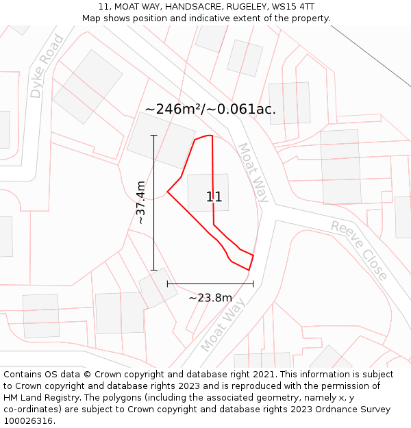 11, MOAT WAY, HANDSACRE, RUGELEY, WS15 4TT: Plot and title map