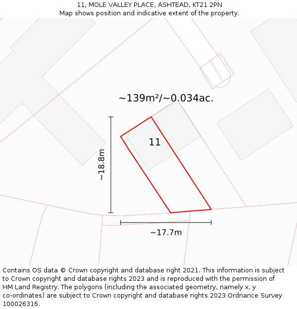 11, MOLE VALLEY PLACE, ASHTEAD, KT21 2PN: Plot and title map