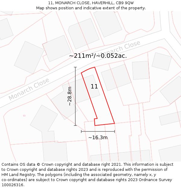 11, MONARCH CLOSE, HAVERHILL, CB9 9QW: Plot and title map