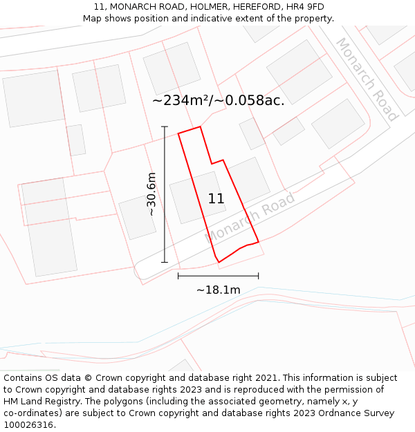 11, MONARCH ROAD, HOLMER, HEREFORD, HR4 9FD: Plot and title map