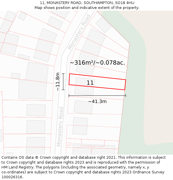 11, MONASTERY ROAD, SOUTHAMPTON, SO18 4HU: Plot and title map