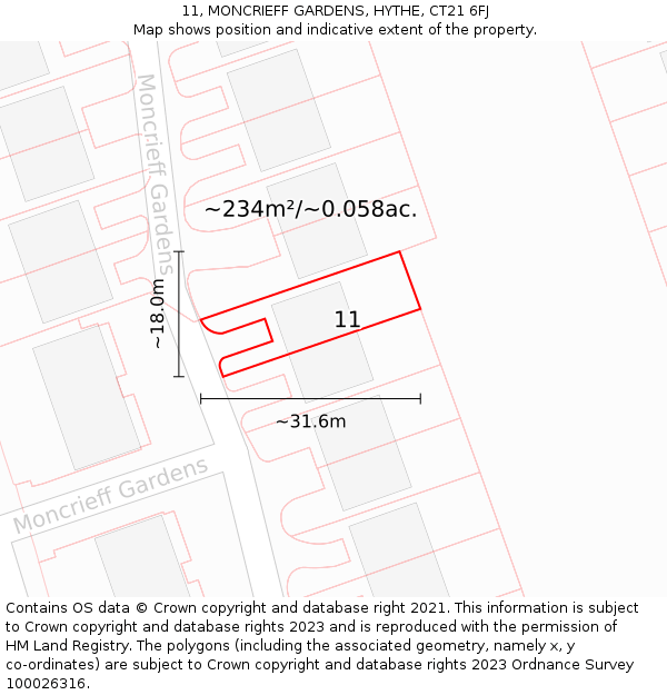 11, MONCRIEFF GARDENS, HYTHE, CT21 6FJ: Plot and title map