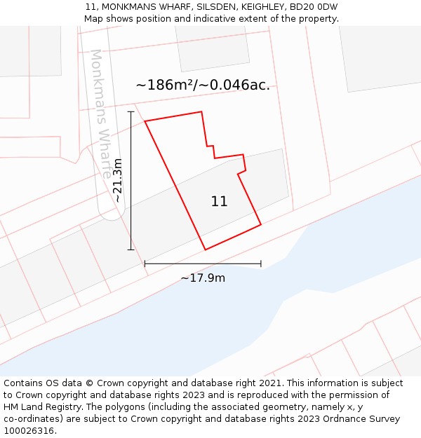 11, MONKMANS WHARF, SILSDEN, KEIGHLEY, BD20 0DW: Plot and title map