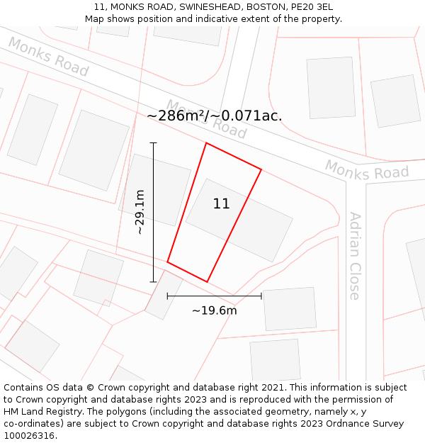 11, MONKS ROAD, SWINESHEAD, BOSTON, PE20 3EL: Plot and title map