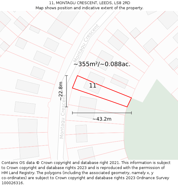 11, MONTAGU CRESCENT, LEEDS, LS8 2RD: Plot and title map