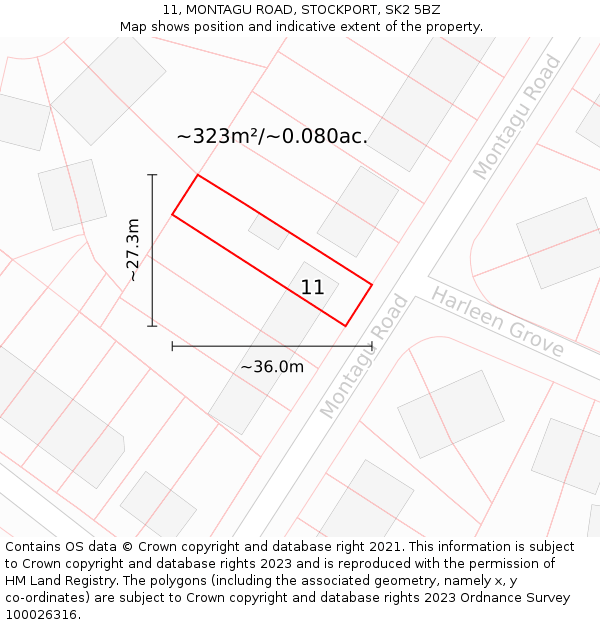 11, MONTAGU ROAD, STOCKPORT, SK2 5BZ: Plot and title map