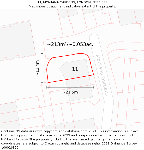 11, MONTANA GARDENS, LONDON, SE26 5BF: Plot and title map