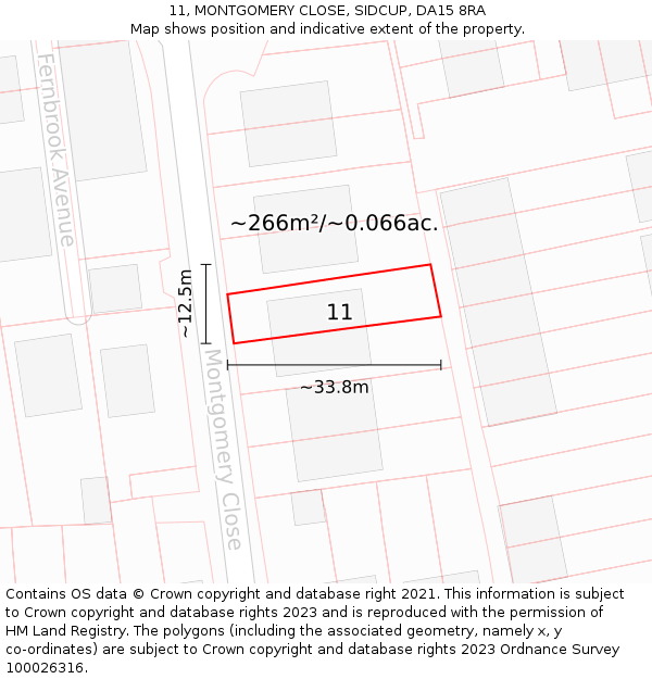 11, MONTGOMERY CLOSE, SIDCUP, DA15 8RA: Plot and title map