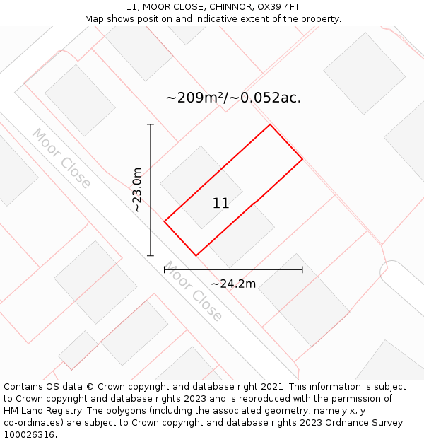 11, MOOR CLOSE, CHINNOR, OX39 4FT: Plot and title map
