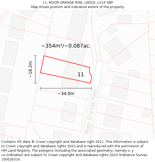 11, MOOR GRANGE RISE, LEEDS, LS16 5BP: Plot and title map