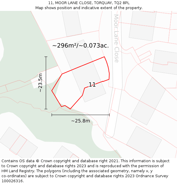 11, MOOR LANE CLOSE, TORQUAY, TQ2 8PL: Plot and title map