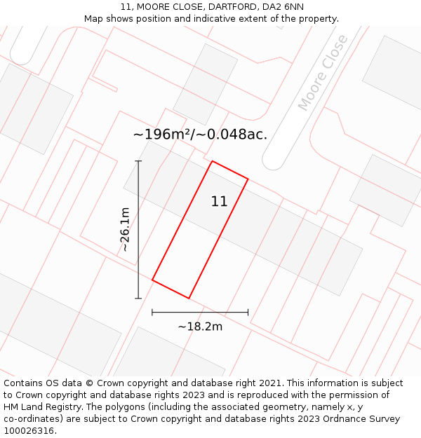 11, MOORE CLOSE, DARTFORD, DA2 6NN: Plot and title map