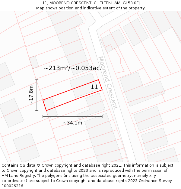 11, MOOREND CRESCENT, CHELTENHAM, GL53 0EJ: Plot and title map