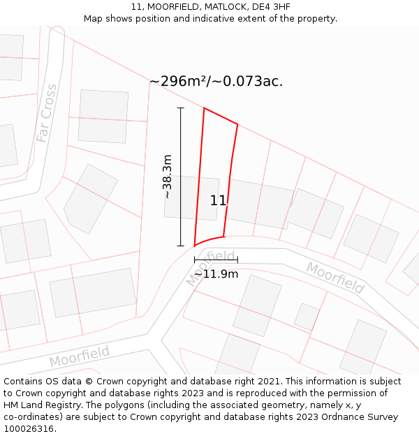 11, MOORFIELD, MATLOCK, DE4 3HF: Plot and title map