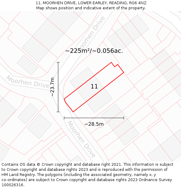 11, MOORHEN DRIVE, LOWER EARLEY, READING, RG6 4NZ: Plot and title map