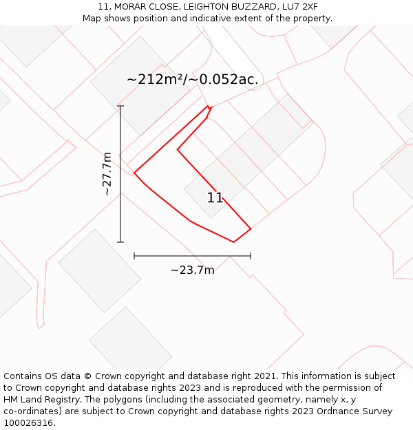 11, MORAR CLOSE, LEIGHTON BUZZARD, LU7 2XF: Plot and title map