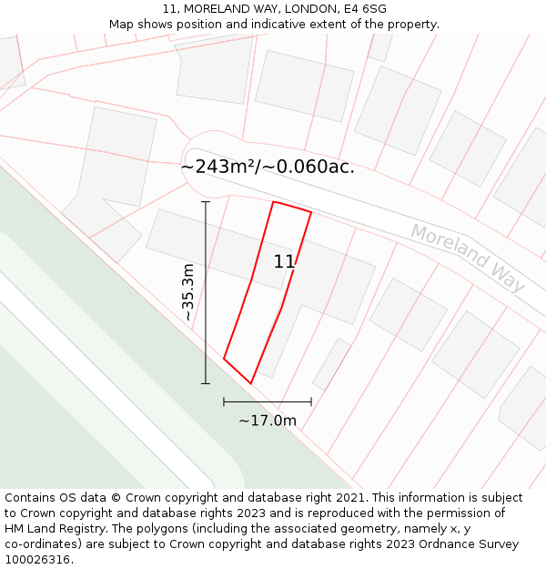 11, MORELAND WAY, LONDON, E4 6SG: Plot and title map